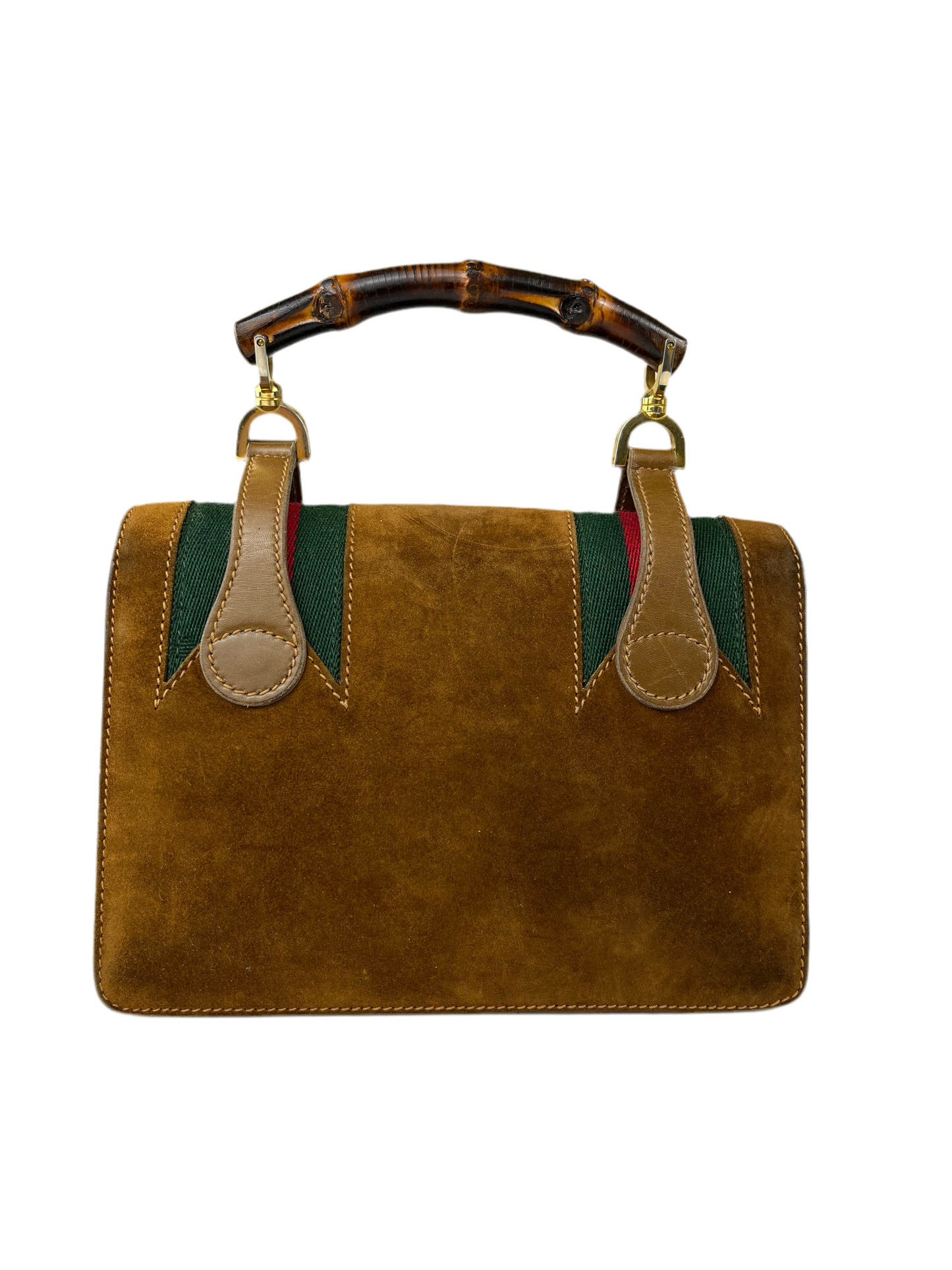 Rare Museum Vintage 1960s/1970s Gucci Suede Bamboo Handle Bag