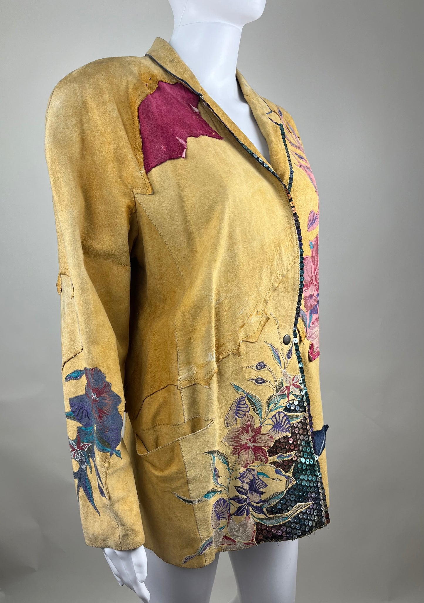 Rare Vintage 1980’s Roberto Cavalli Hand Painted Patchwork Suede Jacket