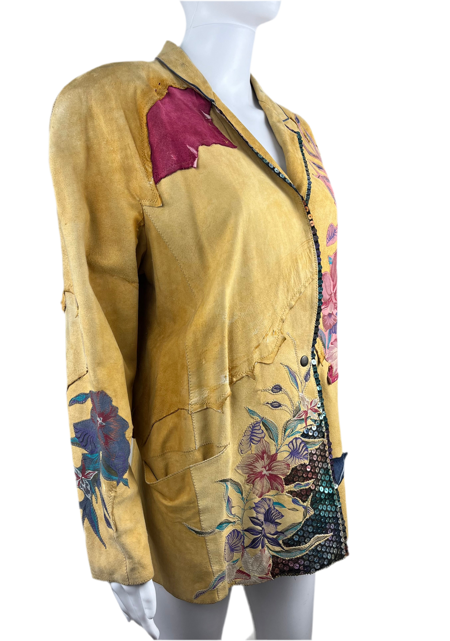 Rare Vintage 1980’s Roberto Cavalli Hand Painted Patchwork Suede Jacket