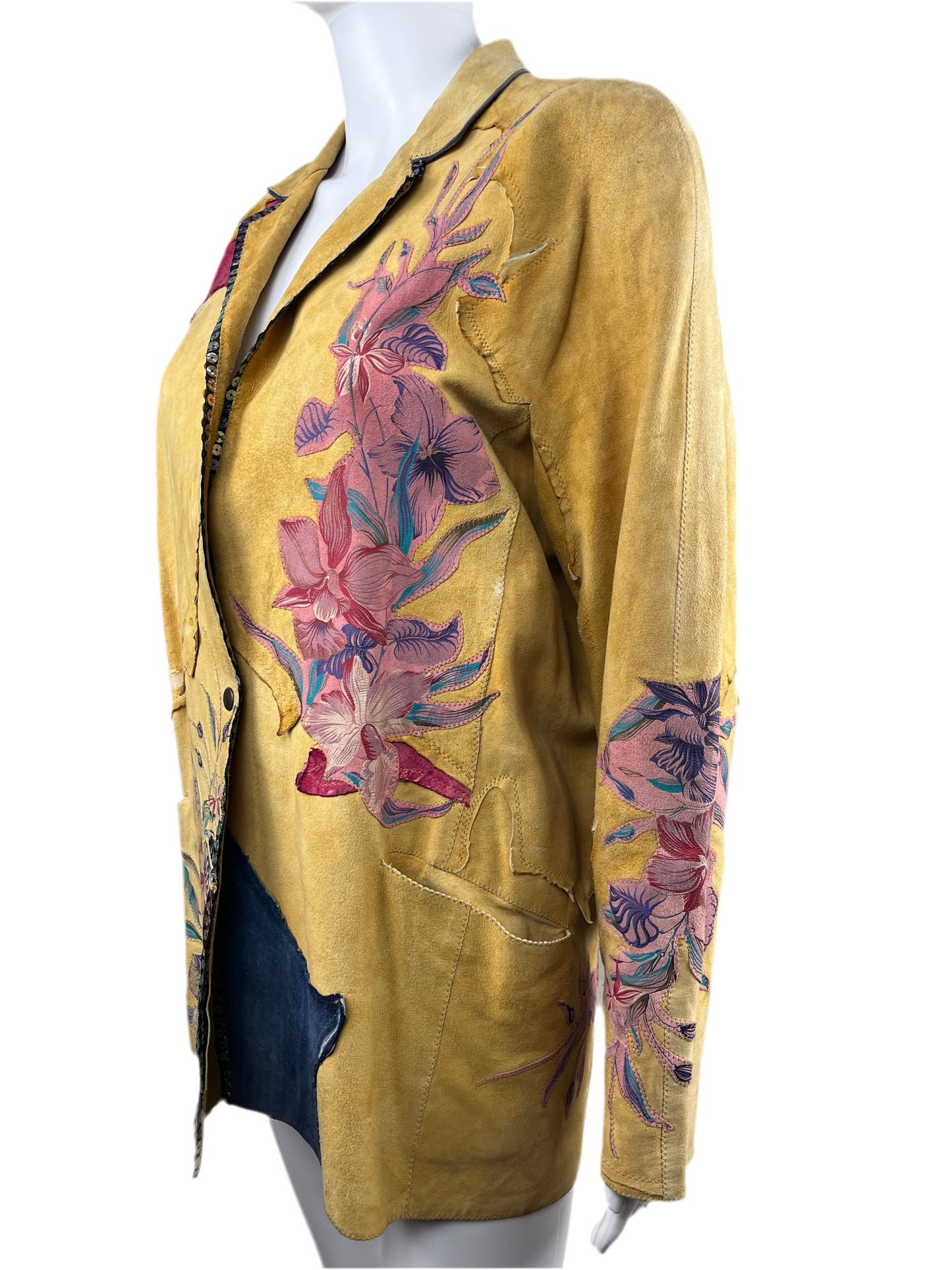 Rare Vintage 1980’s Roberto Cavalli Hand Painted Patchwork Suede Jacket