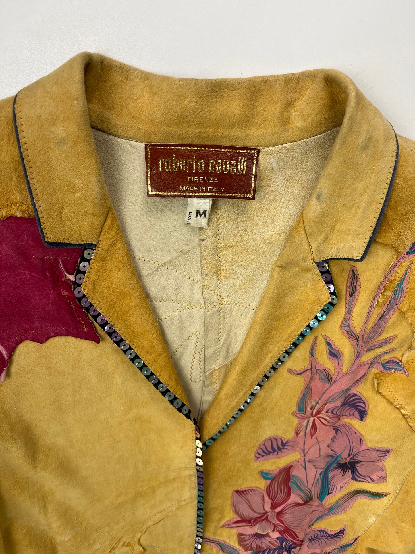 Rare Vintage 1980’s Roberto Cavalli Hand Painted Patchwork Suede Jacket