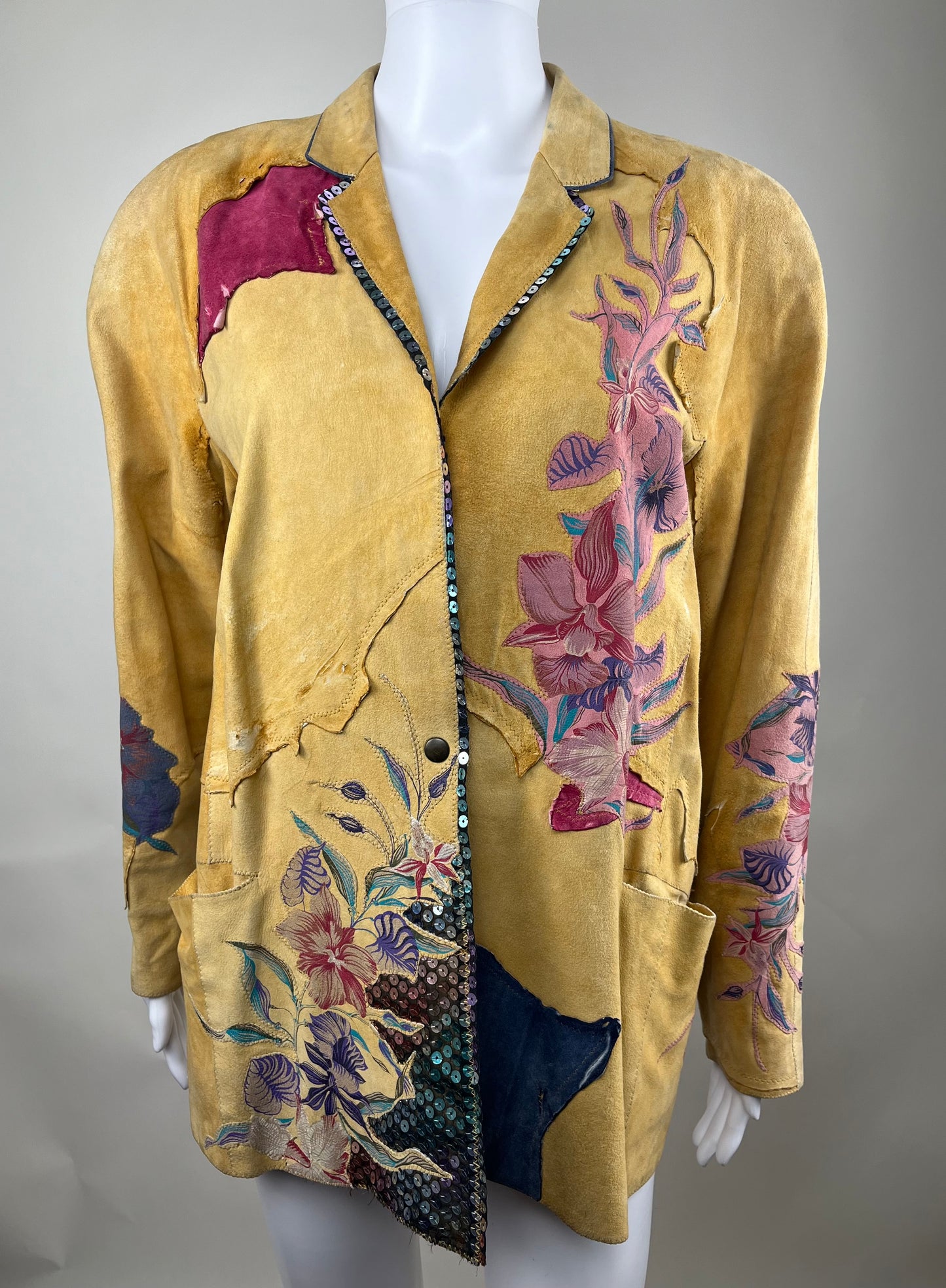 Rare Vintage 1980’s Roberto Cavalli Hand Painted Patchwork Suede Jacket
