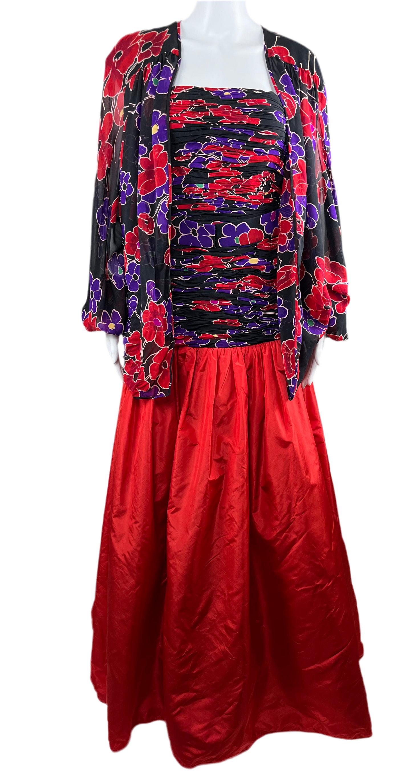1980’s Valentino Boutique Silk Floral Gown Set