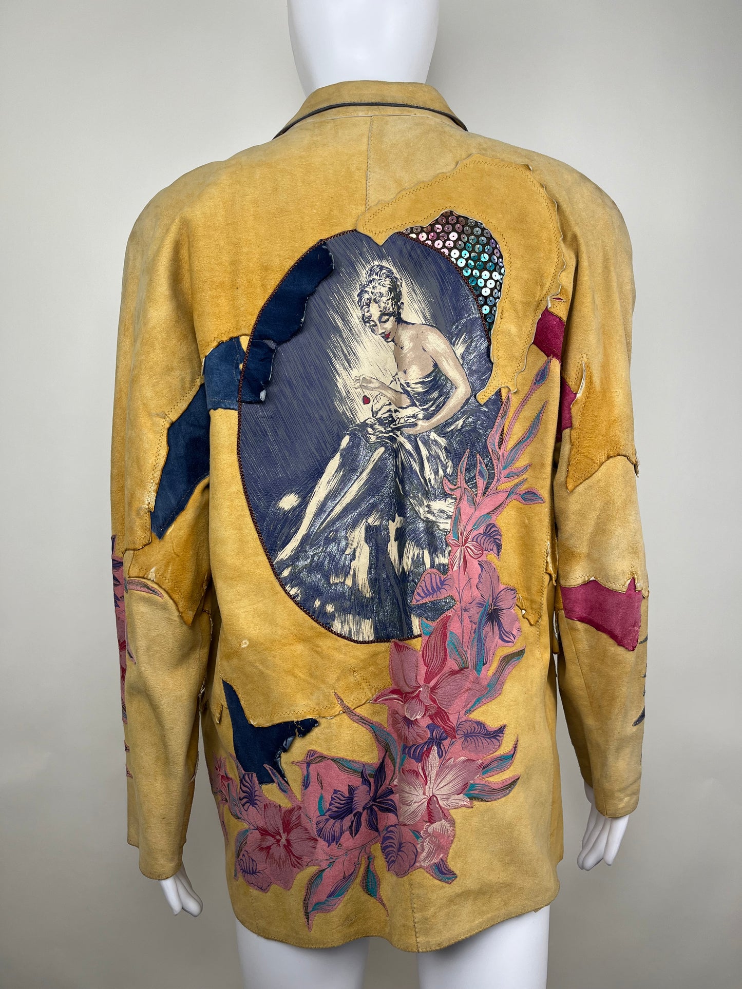 Rare Vintage 1980’s Roberto Cavalli Hand Painted Patchwork Suede Jacket