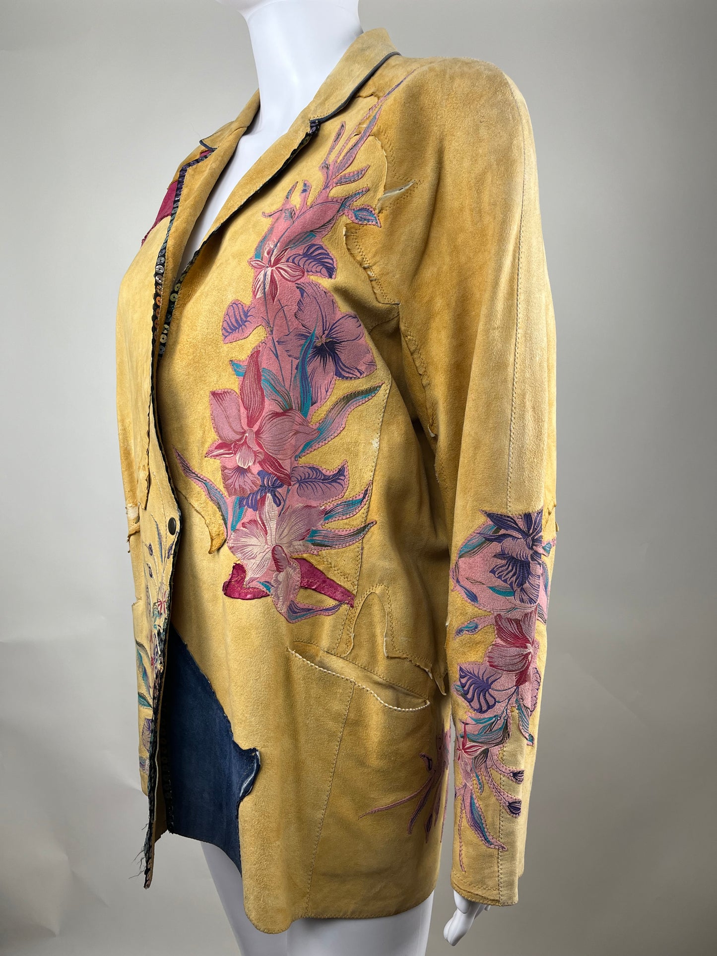 Rare Vintage 1980’s Roberto Cavalli Hand Painted Patchwork Suede Jacket