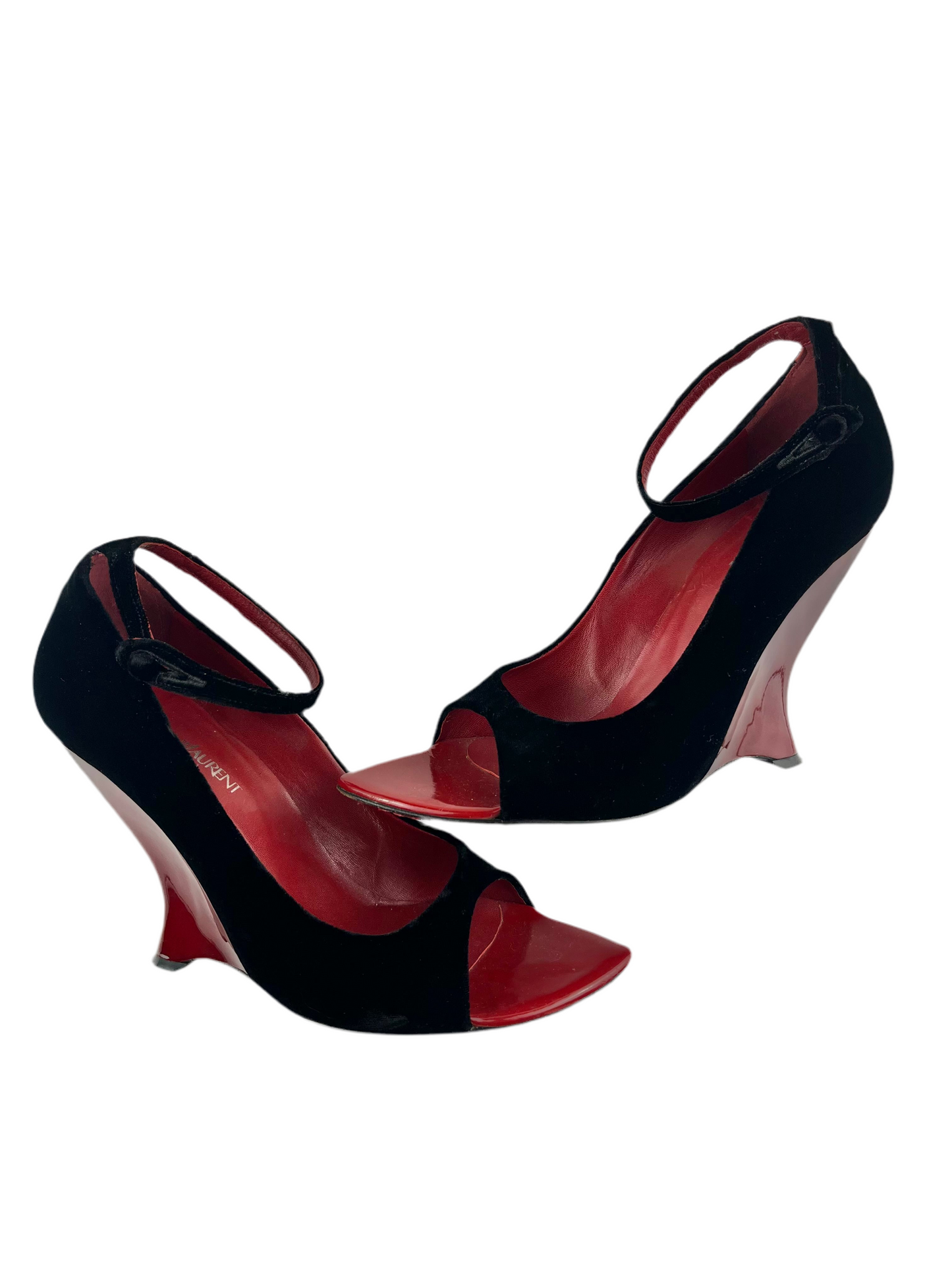 Yves Saint Laurent Fall / Winter 2004 Velvet Open Toe Wedges