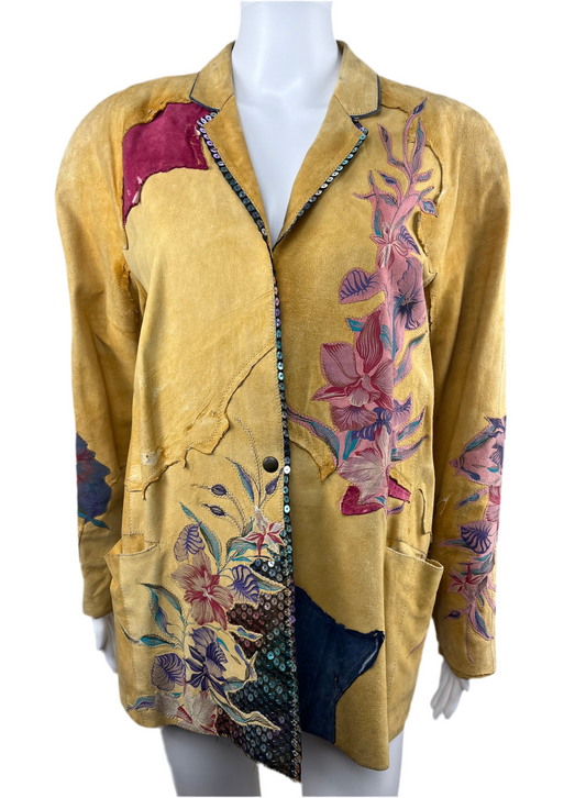 Rare Vintage 1980’s Roberto Cavalli Hand Painted Patchwork Suede Jacket