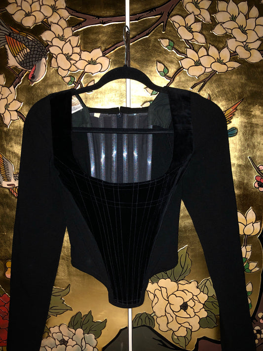 Rare 1980’s Vivienne Westwood Black Velvet Long Sleeve Corset